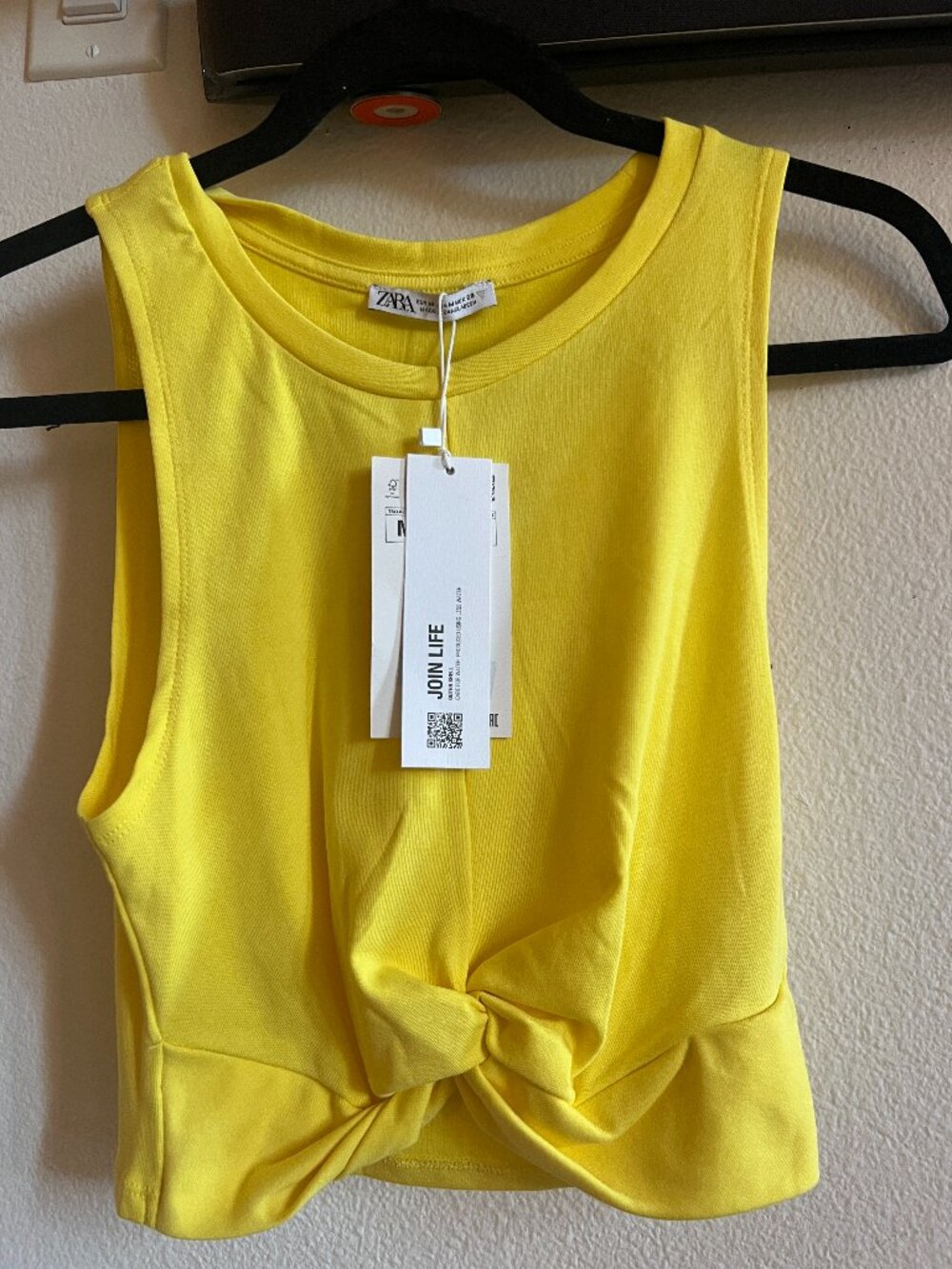 NWT Zara Yellow Twist Front Knot Top Size M